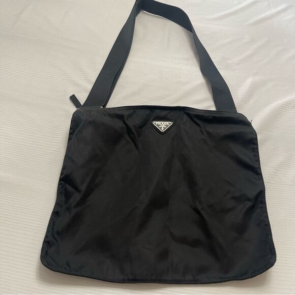 Prada Black Nylon Flat Messenger Crossbody Bag - Picture 1 of 11